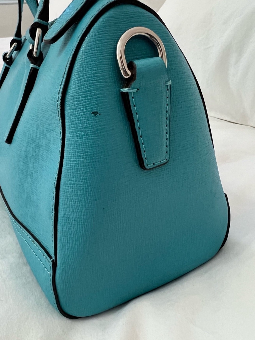 Coach Turquoise Leather Satchel with Silver Hardware - Picture 6 of 7